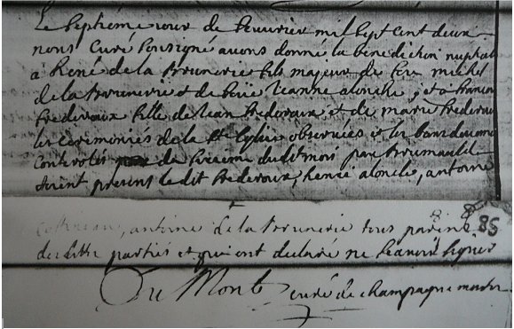 mariage de René de LA BRUNERIE et de Françoise Freduroux